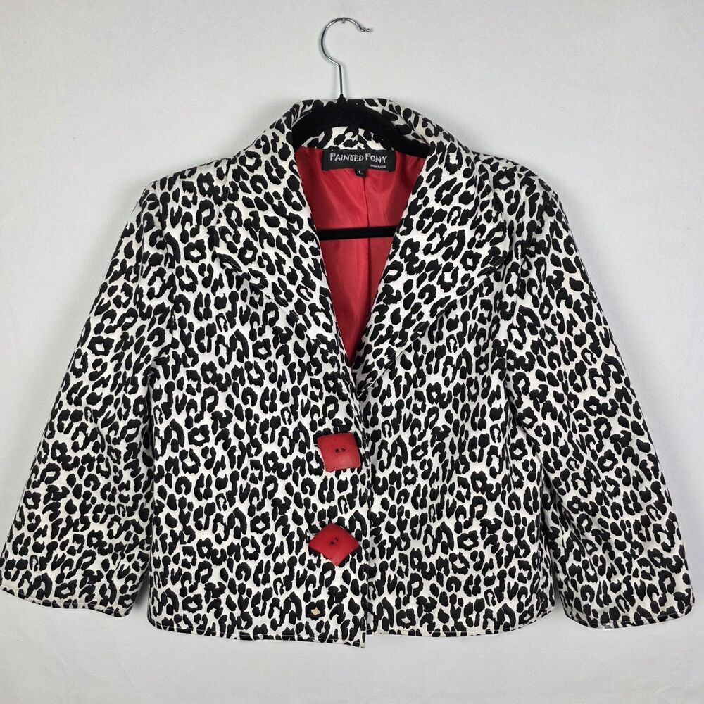 Vintage Painted Pony Leopard Animal Print Cropped Jacket Size Large Artsy
